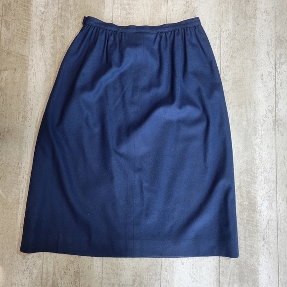 Vintage Navy Blue Wool Pendleton Midi Skirt 12 - Picture 5 of 6